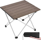 Grope Small Folding Camping Table with Aluminum Table Top, Beach Table for Sand with Carrying Bag,Prefect for Outdoor, Picnic, BBQ, Cooking, Festival (Coffee-M)