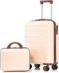 20 Inch Carry on Luggage with 14 Inch Cosmetic Case, 2 Pcs Hardshell Lightweight Durable Spinner Suitcase Set for Travel, Women, Men, TSA Lock, ABS, 20+14 Inch, Beige