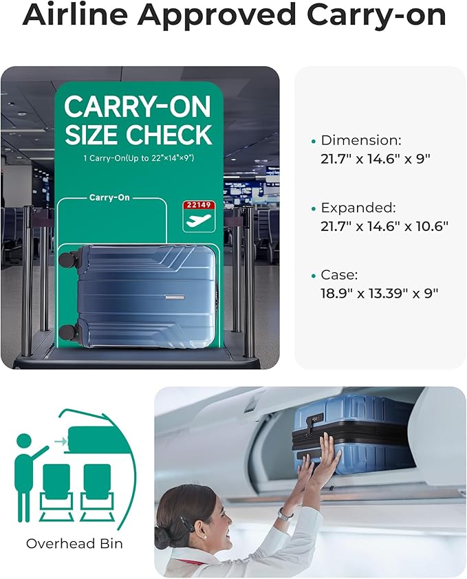 BAGSMART Expandable Carry On Luggage 22x14x9 Airline Approved, 20 Inch Travel Luggage with Spinner Wheels, Lightweight Hard Shell Suitcase Carry on Gradient blue