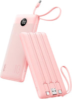 VRURC Portable Charger Power Bank, 10000mAh Travel Essentials Battery Pack, Compact USB C Charging Bank Built-in Cables Cords Compatible with iPhone 17 Pro 17 16 15 14 13,Samsung-Pink(1 Pack)