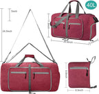 Dimayar 40L Travel Duffle Bag for Men Women - Foldable Duffel Bag with Shoes Compartment - Overnight Bags Waterproof & Tear Resistant(Red)