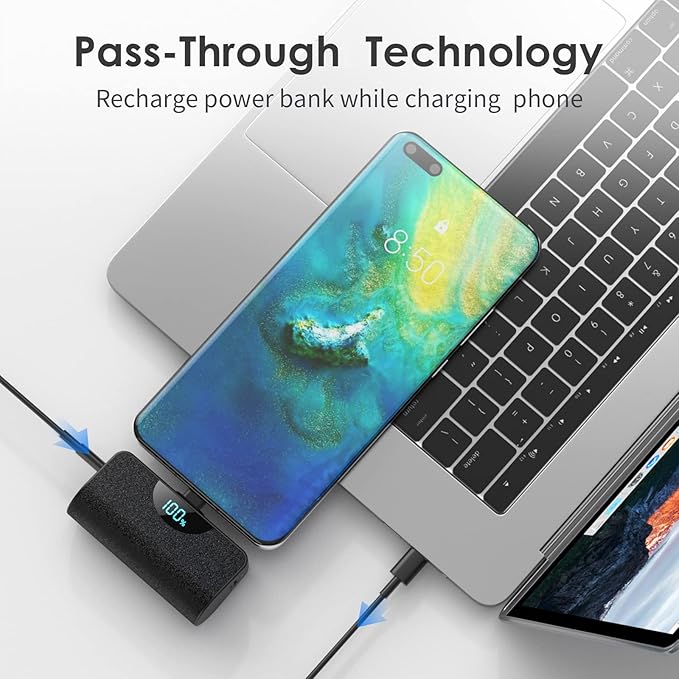 Mini Portable Charger USB C Power Bank,Upgraded 5200mAh PD Fast Charging Battery Pack Built-in USB-C Connector Travel Essential for iPhone17/17Pro/17Pro Max/Air/16 Plus/16Pro Max/15 Series,Android