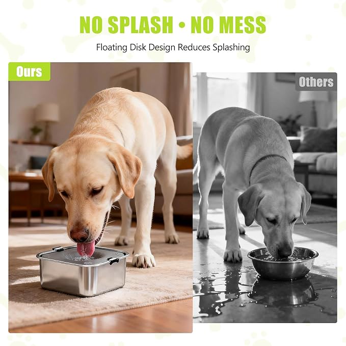 No Spill Dog Water Bowl 3L/101oz Stainless Steel Slow Drinking Water Bowls with Floating Disk, Anti-Splash Spill Proof Dog Dispenser for Messy Drinkers, Home & Travel Use (Gray)