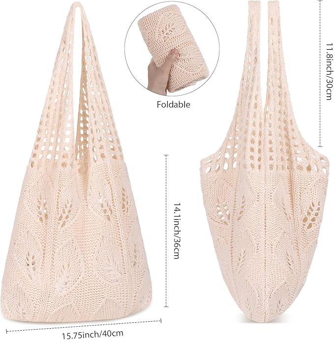 WantGor Crochet Bags, Beach Mesh Tote Bag Womens Shoulder Shopping Handbag Casual Travel Totes Bag Foldable Hobo Bags
