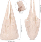WantGor Crochet Bags, Beach Mesh Tote Bag Womens Shoulder Shopping Handbag Casual Travel Totes Bag Foldable Hobo Bags