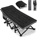 Fragess Portable Camping Cot, Sleeping Cots for Adults, 28" Extra Wide Heavy Duty Folding Cot Max Load 600LBS with Thick Mattress, Portable Camping Bed for Outdoor Camp/Office, Home Nap (Black)