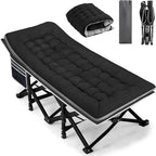 Fragess Portable Camping Cot, Sleeping Cots for Adults, 28" Extra Wide Heavy Duty Folding Cot Max Load 600LBS with Thick Mattress, Portable Camping Bed for Outdoor Camp/Office, Home Nap (Black)