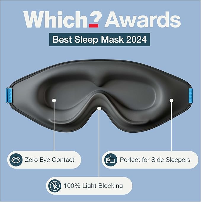 MyHalos® Sleep Mask – 3D Blackout Eye Mask for Women & Men, Side Sleepers, Zero Pressure Memory Foam Eyelash Friendly, Breathable,Award-Winning Sleep Aid for Travel (Black, 1 Count (Pack of 1)