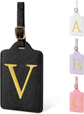 Personalized Initial Luggage Tags for Suitcase TSA Approved, Black Leather Cute Luggage Tag with Privacy Cover Name Card, Embroidered Custom Luggage Tags Travel Backpack Tags Gifts for Women Kids(V)