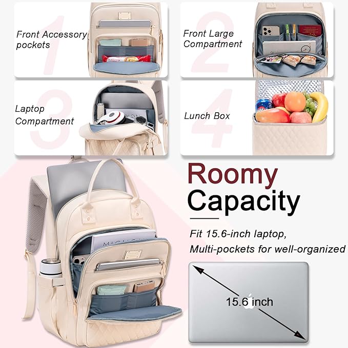 Weitars Lunch Backpack for Women,15.6 Inch Laptop Backpacks Travel Backpack for Women,Work Back pack,Teacher Nurse Back pack Insulated Lunch Bookbag Cooler Backpacks