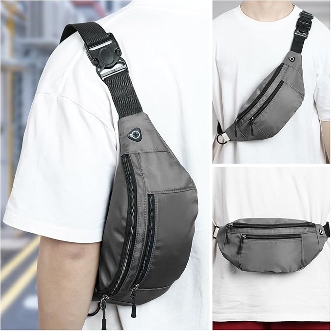 5PCS Crossbody Fanny Pack Bulk,Large Capacity Waist Bag with 4-Zipper Pockets Adjustable Strap Fanny Packs Waterproof Oxford Cloth Travel Belt Bag for Outdoor Shopping Travel Men Women,Gray