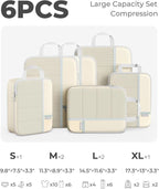 Percover Compression Packing Cubes 6-Piece Set, Packing Cubes Compression for Travel with Multi-Size Organization, Travel Organizer for Carry On & Checked Luggage, Beige