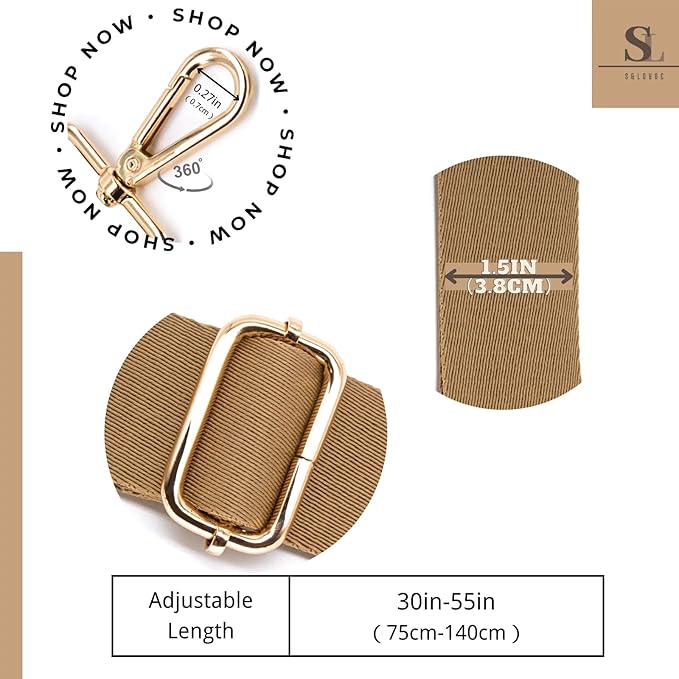 S&loyoe Thickened Solid Color Purse Straps Replacement Crossbody Bag Strap Adjustable Wide Guitar Straps for Handbags 1.5inch