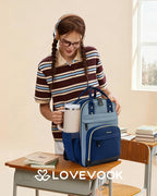 LOVEVOOK Laptop Backpack Women with Giant Tumbler Holder,17.3 inch Work Travel Backpack Computer Laptop Bag,Cute College Nurse Teacher Backpack Purse,Gift for Women & Men,Indigo blue-Mint green-Indigo