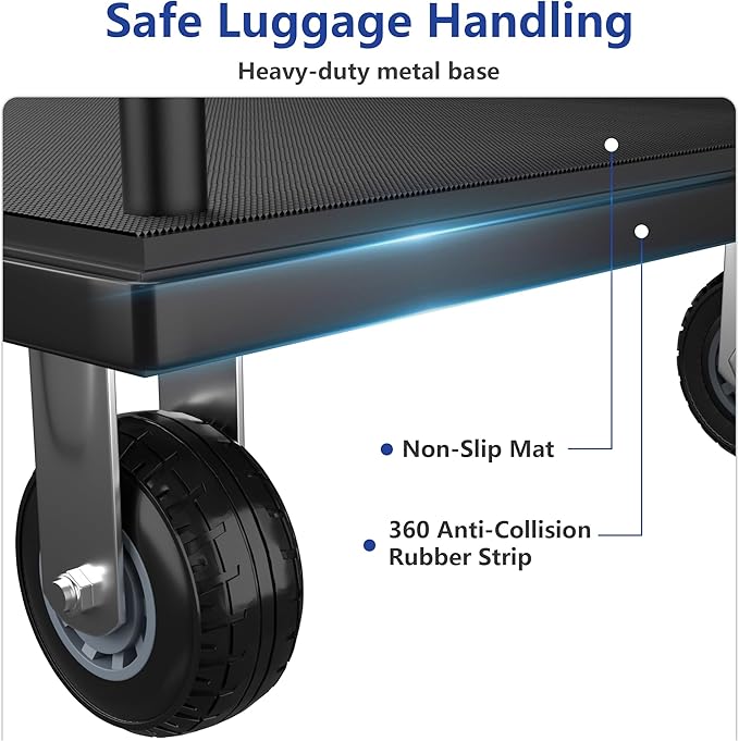 Luggage Cart,Heavy-Duty Steel Luggage Trolley with 360°Silent Wheels,1100LBS Load Hand Truck,Anti-Collision Strip for Hotel Bellman,Airport & Resort Use,Smooth-Rolling Platform Dolly