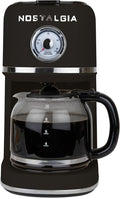 Nostalgia Classic Retro 10 Cup Coffee Maker - One-Touch Drip Brew, Reusable Filter - Anti-Drip, Auto Shutoff, & Time Display - Dishwasher Safe 50 oz Carafe - Black
