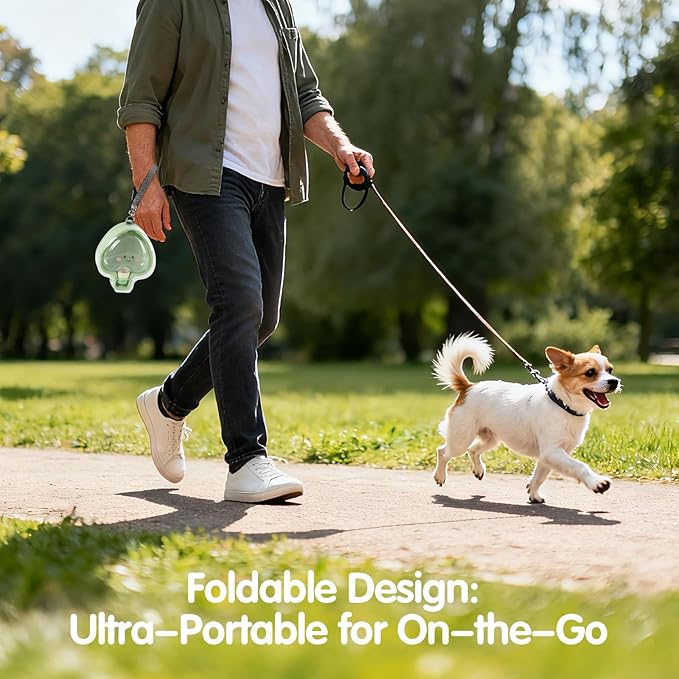 Small Dog Food and Water Bowl for Travel, Green, 2-in-1 Portable Collapsible Dog Feeder for Capming, Walking, Hiking, Food-Grade PP Material, Cute Smiley Face Design for Cats and Dogs