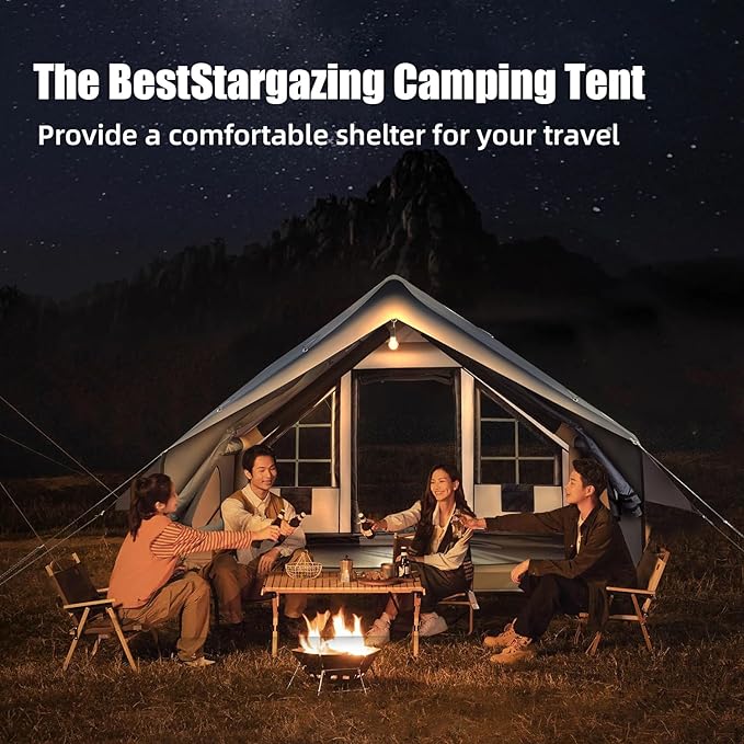 Inflatable Camping Tent with Electric Air Pump - 420D Heavy Duty Oxford - 5 Min Auto-Inflation - Panoramic Stargazing Skylight - 4 Season Luxury Glamping Cabin, 4-10 Person Multiple Sizes