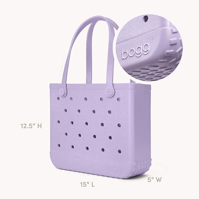 BOGG BAG Medium Tote – 15” x 12.5” x 5” – Durable, Washable, Tip-proof – Beach, Pool, Boat, Work, Sports (Lilac Shimmer)