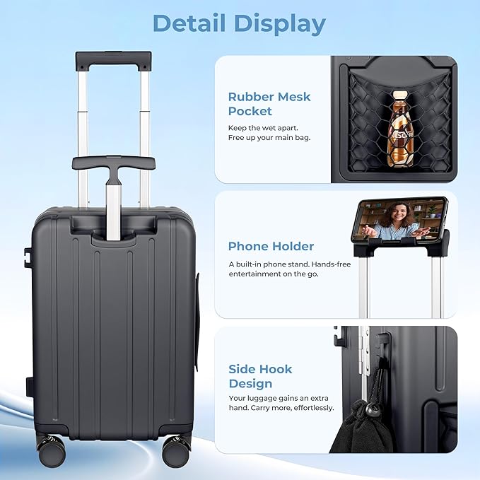 20" Ride-On Luggage with Child Seat, Hardside Carry-On Suitcase with 360° Silent Spinner Wheels, TSA Lock, & Dual Telescoping Handles for Kids & Adults & Busy Moms