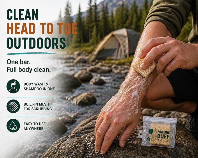 2-Pack Biodegradable Soap Unscented Travel-Sized Camping Soap Bars -All-In-One Backpacking Essentials Outdoor Recreation Soap Bar and Washcloth