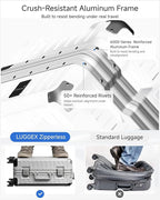 LUGGEX Checked Suitcase with Spinner Wheels, 8010S Aluminum Frame Zipperless Polycarbonate Hard Shell Suitcase (ZX-Core, Silver, 28 Inch)