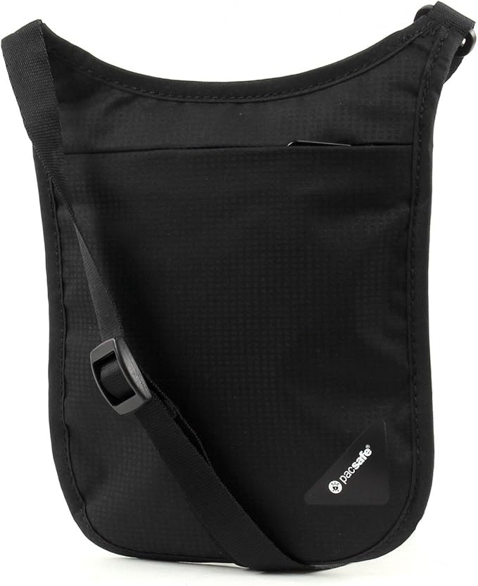 Pacsafe Coversafe V75 Anti-Theft RFID Blocking Passport Holder & Neck Pouch/Wallet - Fits up to Four Passports (or iPhone X) plus Credit Cards, for Women & Men (Black)