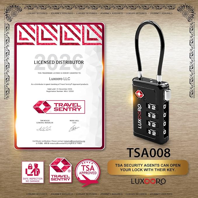 TSA Approved Luggage Lock with Alert Indicator, 4-Digit Resettable Combination, Durable Zinc Alloy Travel Lock for Suitcase, Backpack, Toolbox, Locker, All-Purpose, keyless – Black (1 Pack)