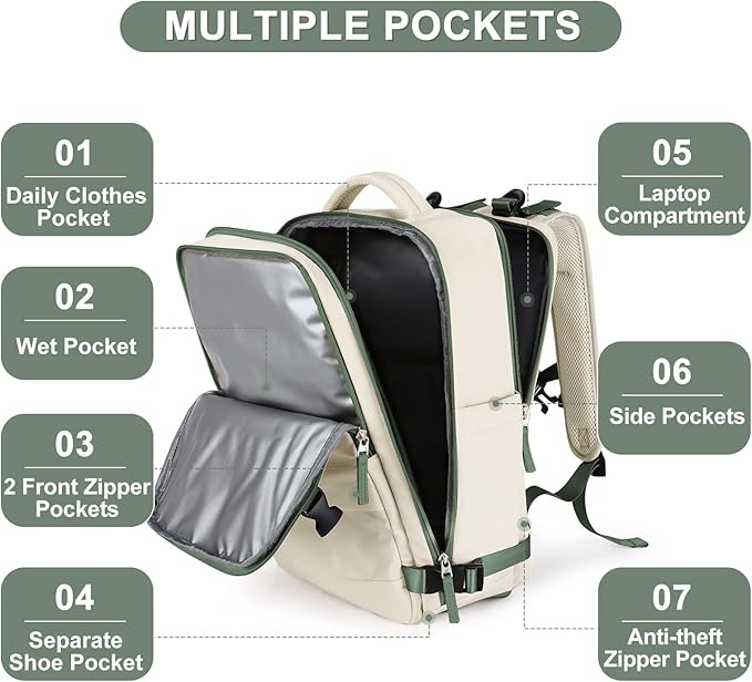 coofay Large Travel Backpack For Women Men Airline Approved Carry On Backpack Flight Approved Waterproof Sports Luggage Backpack Casual Daypack Hiking Backpack