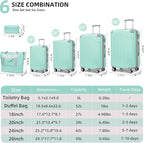 6 Piece Luggage Sets with Bags, Lightweight Expandable Checked Luggage Sets, Hardshell ABS Spinner Wheels Carry on Suitcase with TSA Lock, for Travel, Women Men (Mint Green, 18/20/24/28inch+2bags)