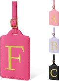 Personalized Initial Luggage Tags for Suitcase - Rose Red Leather With Privacy Cover Name Card, Embroidered Custom Monogram Travel Backpack Tag Gifts for Women Kids (F)