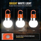 3-Pack Rechargeable LED Camping Lanterns, Mini Tent Light with 10 Modes & Hanging Clip, IPX5 Waterproof Small Outdoor Ambient Lighting for Hiking, Emergency, Fishing (Mixed Colors