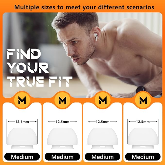 4 Pairs Replacement Ear Tips for AirPods Pro 2nd/1st Generation with Portable Storage Box & Cleaner Pen,Noise Reduction Holewith & Built-in dust Guard Screen,Silicone EarTips(White-M/Size)