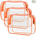 PACKISM Clear Makeup Bag with Zipper, 3 Pack Beauty Clear Cosmetic Bag TSA Approved Toiletry Bag, Travel Toiletry Bag, Quart Size Bag Carry on Airport Airline Compliant Bag, Orange