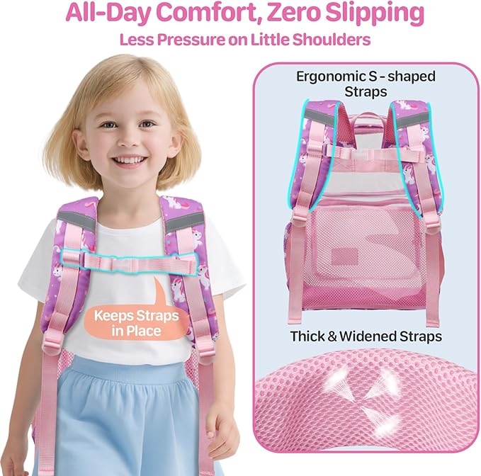 Bagseri Clear Backpack for Girls - 15 Inch Heavy Duty Kids Clear Bookbag for Kindergarten to Grade 2, Transparent School Bag with Reflective Strip, Fits Folders, Purple Unicorn