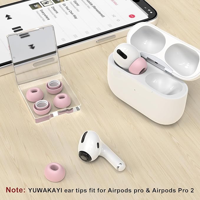 3 Pairs Replacement Ear Tips for AirPods Pro 1st & 2nd Generation with Noise Reduction Hole, Silicone Ear Tips for AirPods Pro with Portable Storage Box and Fits in Charging Case (Medium, Pink)