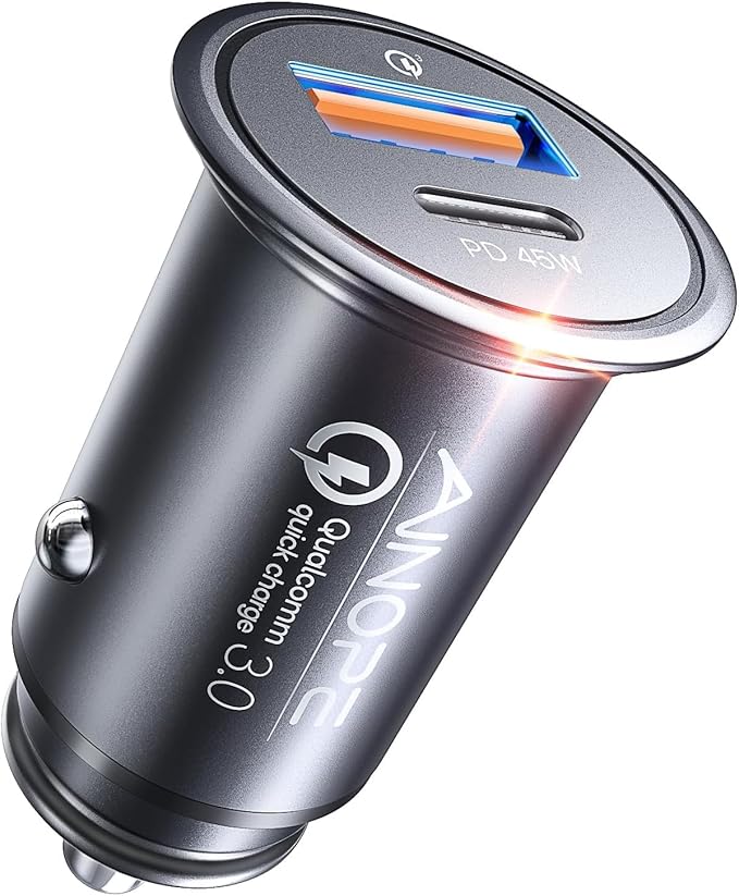 AINOPE 67.5W [Mini&Metal] Cigarette Lighter Adapter Car Charger USB C Fast Charging, PD&QC Cigarette Lighter USB Charger 12V Outlet Plug Socket for iPhone 17 16 15 14 Pro Max, Samsung S26 S25