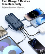 Portable Charger with Built-in Cables, 20000mAh Slim 22.5W Fast Charging Power Bank with LED Display, USB C Battery Pack 6 Outputs & 2 Inputs, Travel Essential Charger for iPhone, Samsung, Google etc