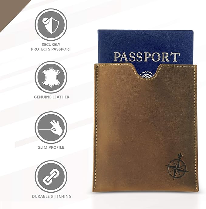 WANDERINGS Leather Passport Holder – Travel - Handmade Genuine Leather Wallet with Passport Pocket and Card Slots - RFID Blocking for Security Against Data Theft