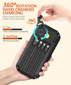 Solar Charger Power Bank 40000mAh Built in 4 Cables and Hand Crank, Portable Charger 22.5W Fast Charger 6 Outputs & 4 Inputs External Battery Pack with Bright Flashlight and Compass