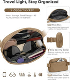 Pritent Fanny Packs for Women Cross Body Bag Waterproof Belt Bag with Adjustable Strap and Zipper Back Pocket Small Crossbody Bags Fashion Waist Packs for Workout Travelling(Khaki, Large)
