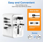 Universal Power Adapter Travel - European Travel Plug Adapter with 3 USB-C PD Fast Charging & 2 USB-A, 1 AC, Worldwide Travel Essentials, International Plug Adapter for UK/US/AU/ID, White