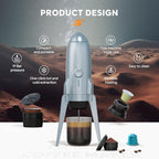 Portable Electric Espresso Machine Travel Coffee Maker for Camping 3 in 1 Self-Heating for Ground Coffee & DG NS Capsule Pods For Travel Camping and Hiking (Bright White)