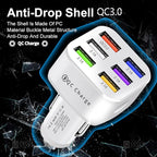 Amiss Car Charger Adapter, 6 USB Multi Port, Fast Charger, Include QC 3.0 and 5 Other Ports, Car Interior Accessories, Fit for iPhone 17/16/15/14/13Pro Max, Samsung, Android (White 1pc)