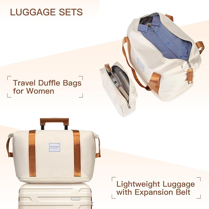 6 Piece Luggage Sets with Bags, Lightweight Expandable Checked Luggage Sets, Hardshell ABS Spinner Wheels Carry on Suitcase with TSA Lock, for Travel, Women Men (Cream Brown, 18/20/24/28inch+2bags)