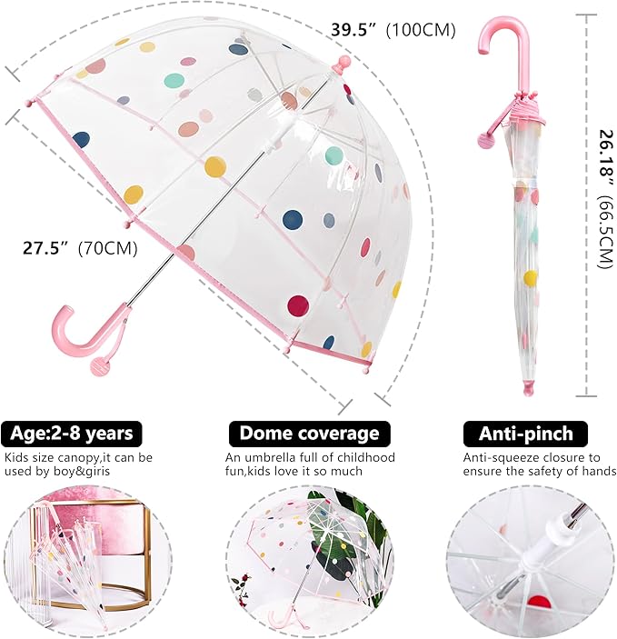 Kids Clear Umbrella for Rain Dome Bubble Umbrellas Windproof for Kids Boys and Girls