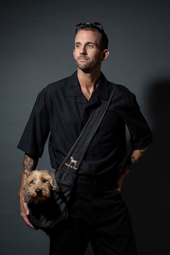 Noah & Paw Dog Sling Carrier for Small Dogs 5-18lb, Dog Sling for Small Dogs and Cats, Dog Carrier with Adjustable Padded Strap, Premium Denim, Lined with Fur, Double Safety Feature, Machine Washable