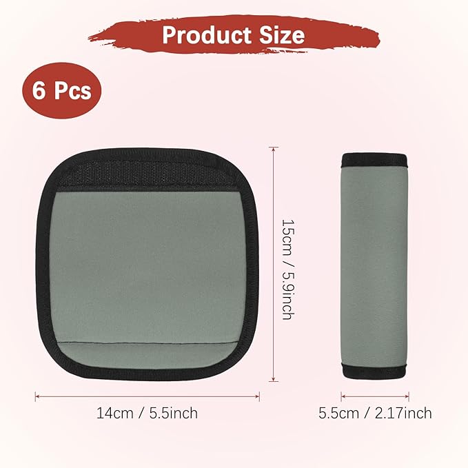 Luggage Handle Wrap [6PCS] - Neoprene Luggage Identifiers Use for Suitcases & Carry on & Travel Accessories - [Grey-6IN/15CM] Comfort Grip Handle Cover
