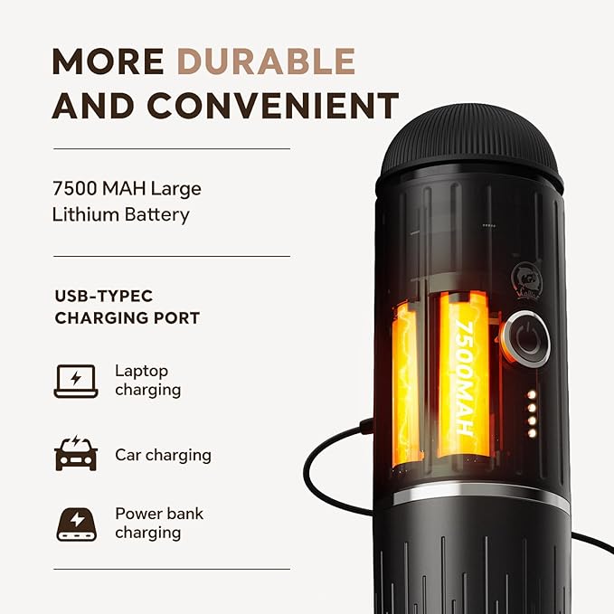 i Cafilas Rich Crema Portable Electric Espresso Coffee Maker, Fast self-heating 2 IN 1 Extraction System Espresso Machine,Support Ground Coffee and NS capsule, for Travel,Car,Hiking,Climbing（Black）