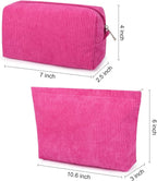 SOIDRAM 2 Pcs Corduroy Makeup Bag Large Cosmetic Bag Toiletry Bag Makeup Pouch Travel Bag Organizer Cute Makeup Brushes Aesthetic Accessories Storage Bag for Women Rose Red